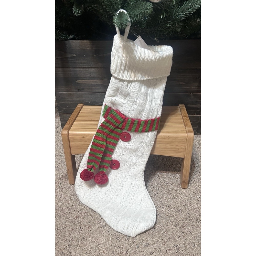 NWT! 18.5x9.5" White Sweater Christmas Stocking Hobby Lobby 2022 Snowman/ Scarf